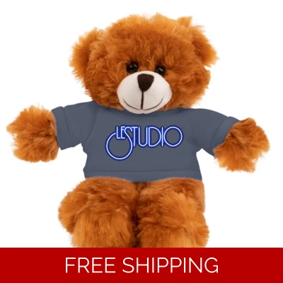 Custom Stuffed Animals with Tee Bear Le Studio White & Blue Logo